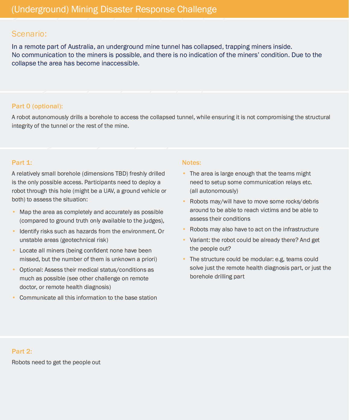 (Underground) Mining Disaster Response Challenge